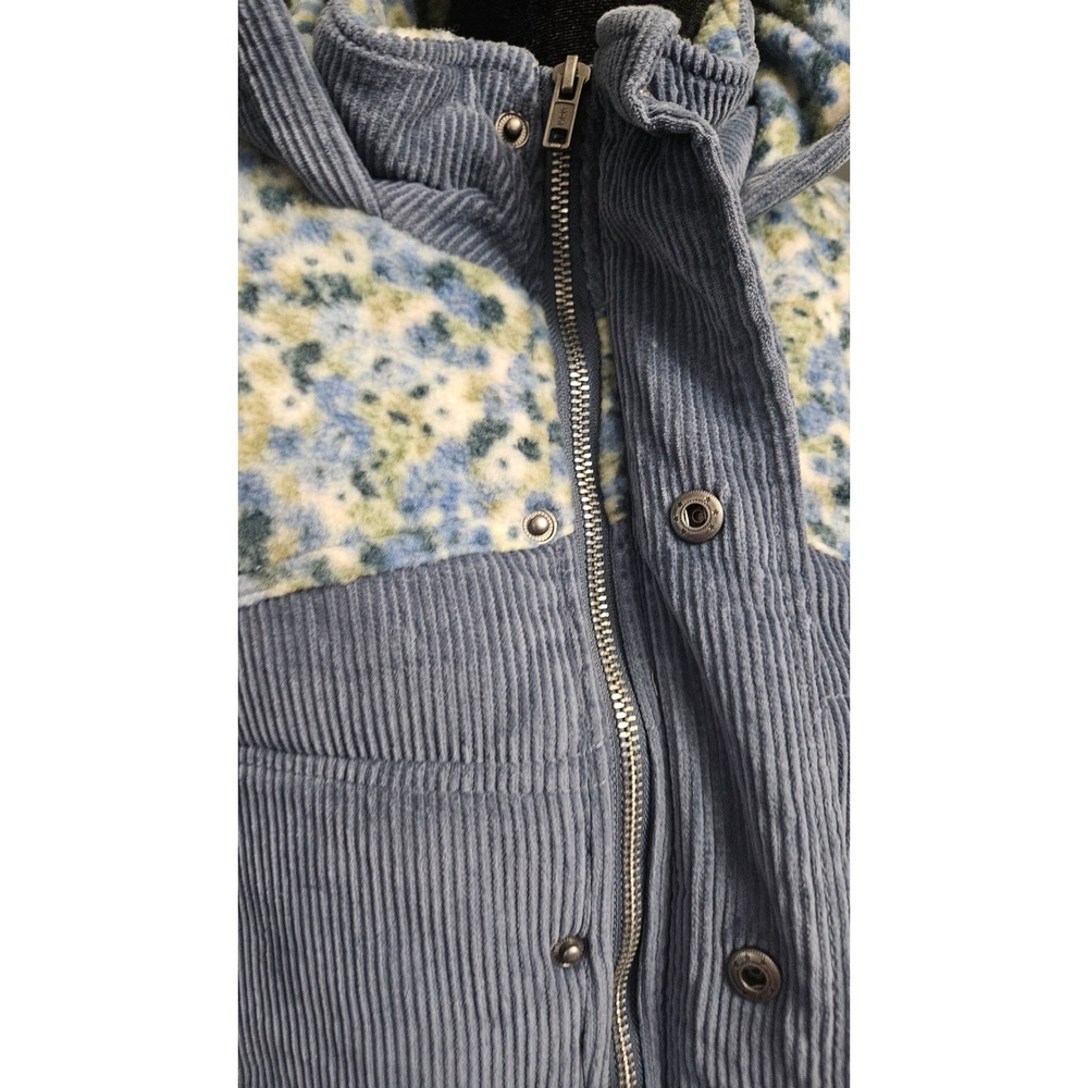 Cottagecore Womens Hooey Blue Corduroy Floral Fleece Hooded Puffer Vest Size M - Picture 4 of 10